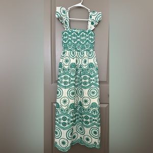 Women’s green and white embroidered dress. Size small